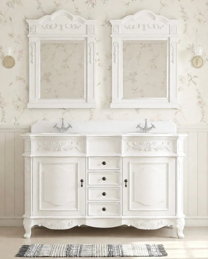 Adelina 48" Traditional Double Sink Bathroom Vanity Antique White with White Quartz Top, with Backsplash Option and Mirror Option