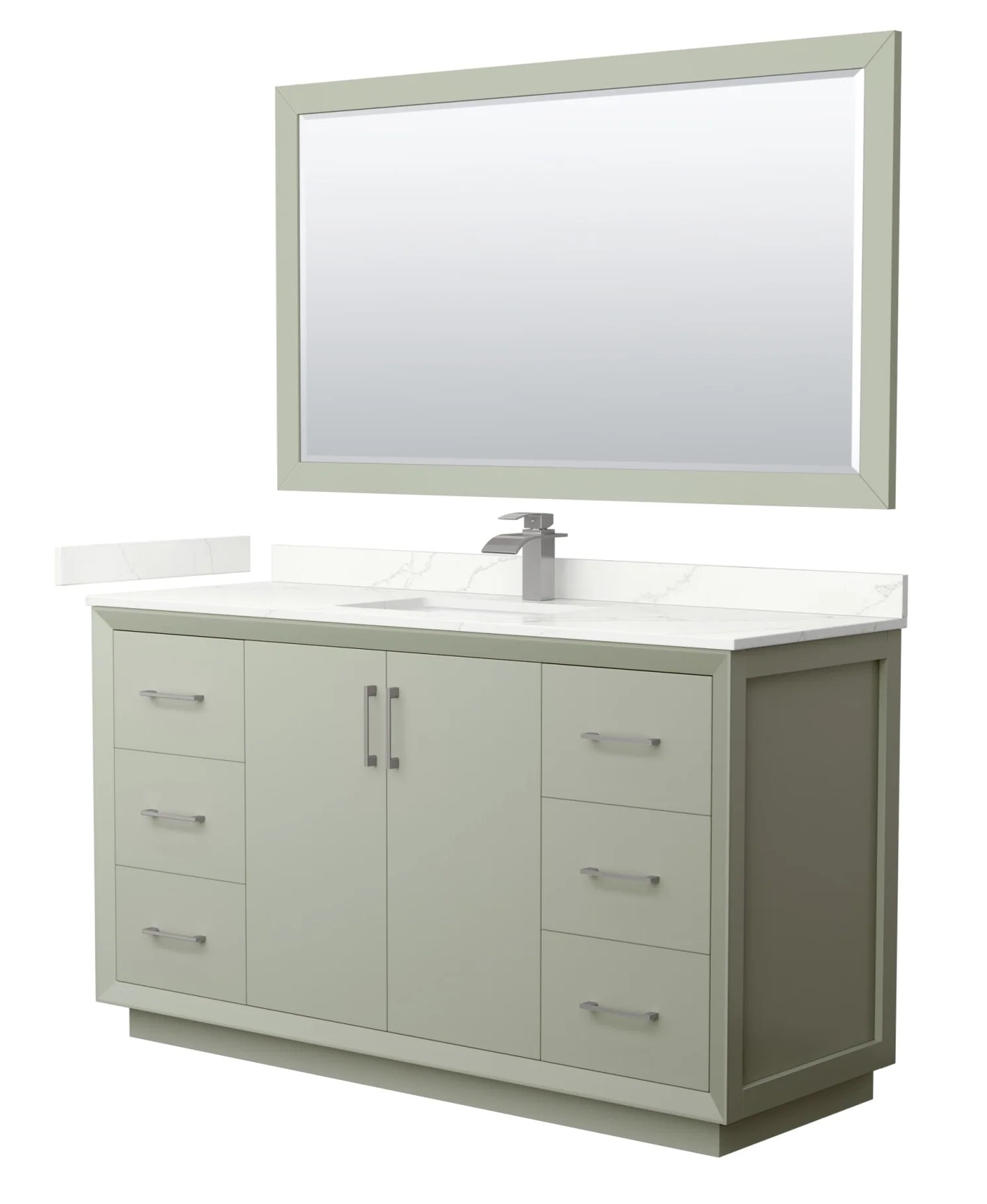 48" Transitional Single Vanity Base in Light Green, 3 Top Options, with 3 Hardware Options and Mirror Option