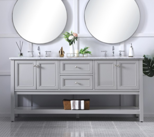 Modern Fitting 72 Double Sink Bathroom Vanity in Grey Finish