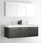 60" Black Wall Hung Double Sink Modern Bathroom Vanity with Faucet, Medicine Cabinet and Linen Side Cabinet Option