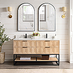 Milagro 60" Free-standing Double Bath Vanity in Washed Ash Grey with Fish Maw White Quartz Stone Top and Mirror