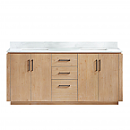 Issac Edwards 72" Free-standing Double Bath Vanity in Fir Wood Brown with White Grain Composite Stone Top and Mirror