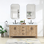 Javier 72" Free-standing Double Bath Vanity in Spruce Antique Brown with White Grain Composite Stone Top and Mirror