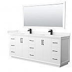 84" Transitional Double Vanity Base in White, 3 Top Option, with 3 Hardware Options and Mirror Option