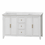 58" Double Sink Vanity in White Distressed Finish with White Quartz Top with Grey Veining