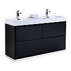 Kubebath Bliss 60" Double  Sink Black Free Standing Modern Bathroom Vanity