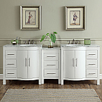 89 inch Double Sink Contemporary Bathroom Vanity White Finish Carrara Marble Top