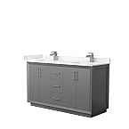 60" Double Bathroom Vanity With 3 Color Options, 4 Countertop Options, 3 Hardware Options, And 2 Mirror Options