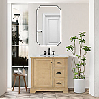 Hervas 36" Free-standing Single Bath Vanity in Fir Wood Brown with White Natural Carrara Marble Top and Mirror
