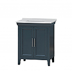 30" Single Sink Vanity in Distressed Navy Blue Finish with White Quartz Top with Grey Veining