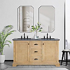 Hervas 60M" Free-standing Double Bath Vanity in Fir Wood Brown with White Natural Carrara Marble Top and Mirror