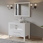 36" Solid Wood & Porcelain Single Vessel Sink Vanity Set White with a Polished Chrome Faucet 