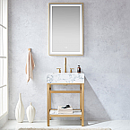 24" Ecija Free-standing Single Bath Vanity in Brushed Gold Metal Support with Pandora White Composite Stone Top and Mirror