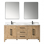 Issac Edwards Collection 72" Double Bathroom Vanity in Weathered Fir with Calacatta White Quartz Stone Countertop with Mirror