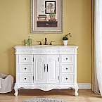 48" Antique White Single Sink Cabinet - Crema Marfil Top, Undermount White Ceramic Sink (3-hole)