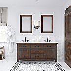 72" Double Sink 1" thick White Carrara Marble Countertop Vanity in Rustic Sierra with Mirror and Faucet Options