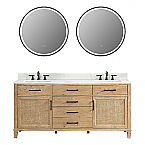 Issac Edwards Collection 72" Double Bathroom Vanity in Weathered Fir with Calacatta White Quartz Stone Countertop with Mirror Option