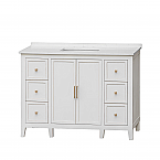 48" Single Sink Vanity in White Distressed Finish with White Quartz Top with Grey Veining