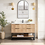 Milagro 48" Free-standing Single Bath Vanity in Washed Ash Grey with Fish Maw White Quartz Stone Top and Mirror