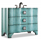 44" Chambers Sink Chest Turquoise Aged Pewter Asian Hardwood Solids Bathroom Vanity