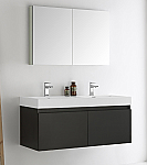 48" Black Wall Hung Double Sink Modern Bathroom Vanity with Faucet, Medicine Cabinet and Linen Side Cabinet Option