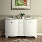 60 inch Double Sink Contemporary Bathroom Vanity White Finish Carrara Marble Top