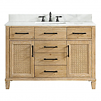 Issac Edwards Collection 48" Single Bathroom Vanity in Weathered Fir with Calacatta White Quartz Stone Countertop with Mirror Option
