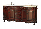 68" Adelina Antique Style Double Sink Bathroom Vanity in Walnut Finish with Cream Marble Countertop and Oval White Porcelain Sink 