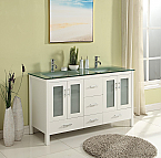 60" Adelina Contemporary Style Double Sink Bathroom Vanity in White Wooden Cabinet Finish with Tempered green glass top