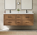 60" Double Wall Mounted Bathroom Vanity in Toasted Walnut, Base only, Satin Bronze Trim with Countertop Options and Hardware Option