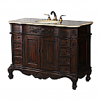 48" Adelina Antique Single Sink Bathroom Vanity Walnut Finish with Beige Stone Countertop 