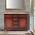 48" Traditional Double Sink Cabinet - Undermount Ivory Ceramic Sink (3-hole), Travertine Counter Top