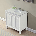 36 inch Transitional Bathroom Vanity White Finish Marble Top