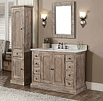 48 inch Rustic Bathroom Vanity with Carrera Quartz with Top and Mirror Options and Linen Cabinet Option 