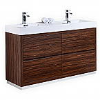 Modern Lux 60" Double  Sink Walnut Free Standing Modern Bathroom Vanity
