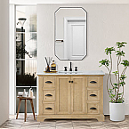 Hervas 48" Free-standing Single Bath Vanity in Fir Wood Brown with White Natural Carrara Marble Top and Mirror