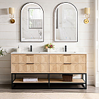 Milagro 72" Free-standing Double Bath Vanity in Washed Ash Grey with Fish Maw White Quartz Stone Top and Mirror