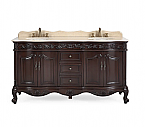 Adelina 64 inch Antique Walnut Double Bathroom Vanity with Mirror Option, Top option, and Backsplash Option