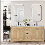 Hervas 72" Free-standing Double Bath Vanity in Fir Wood Brown with White Natural Carrara Marble Top and Mirror