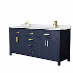 72" Double Bathroom Vanity in Dark Blue, Carrara Cultured Marble Countertop, Undermount Square Sinks, 3 Trim options  