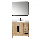 Issac Edwards Collection 36" Single Bathroom Vanity in 2 Color Options with Calacatta White Quartz Stone Countertop and Mirror Option