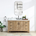 Javier 60" Free-standing Single Bath Vanity in Spruce Antique Brown with White Grain Composite Stone Top and Mirror