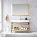 48" Ecija Free-standing Single Bath Vanity in Brushed Gold Metal Support with Pandora White Composite Stone Top and Mirror