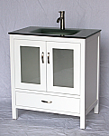 32" Adelina Contemporary Style Single Sink Bathroom Vanity in White Finish with Tempered Glass Countertop
