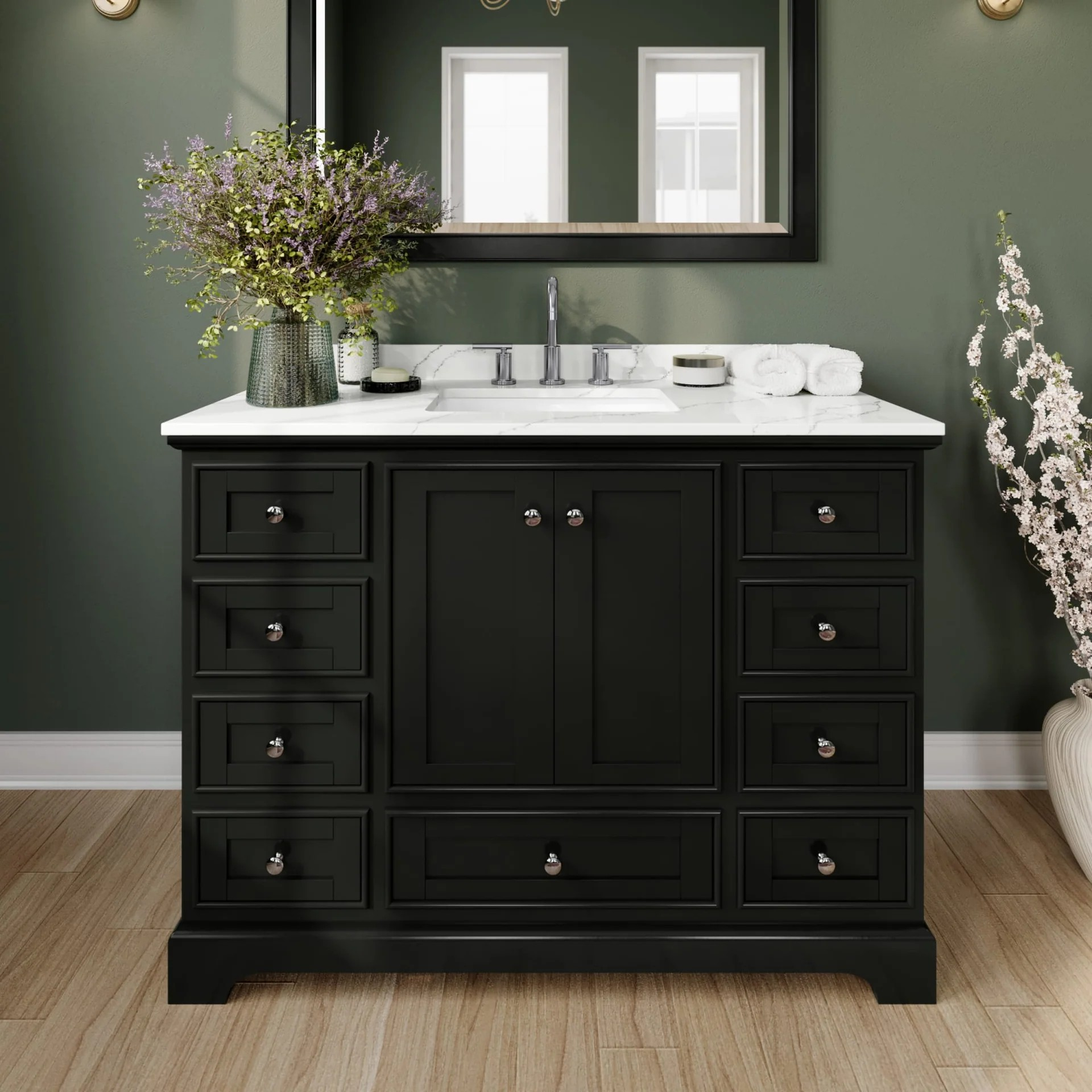 48" Single Bathroom Vanity in Dark Espresso, Polished Chrome Trim with Countertop Options, with Mirror, and Medicine Cabinet Option