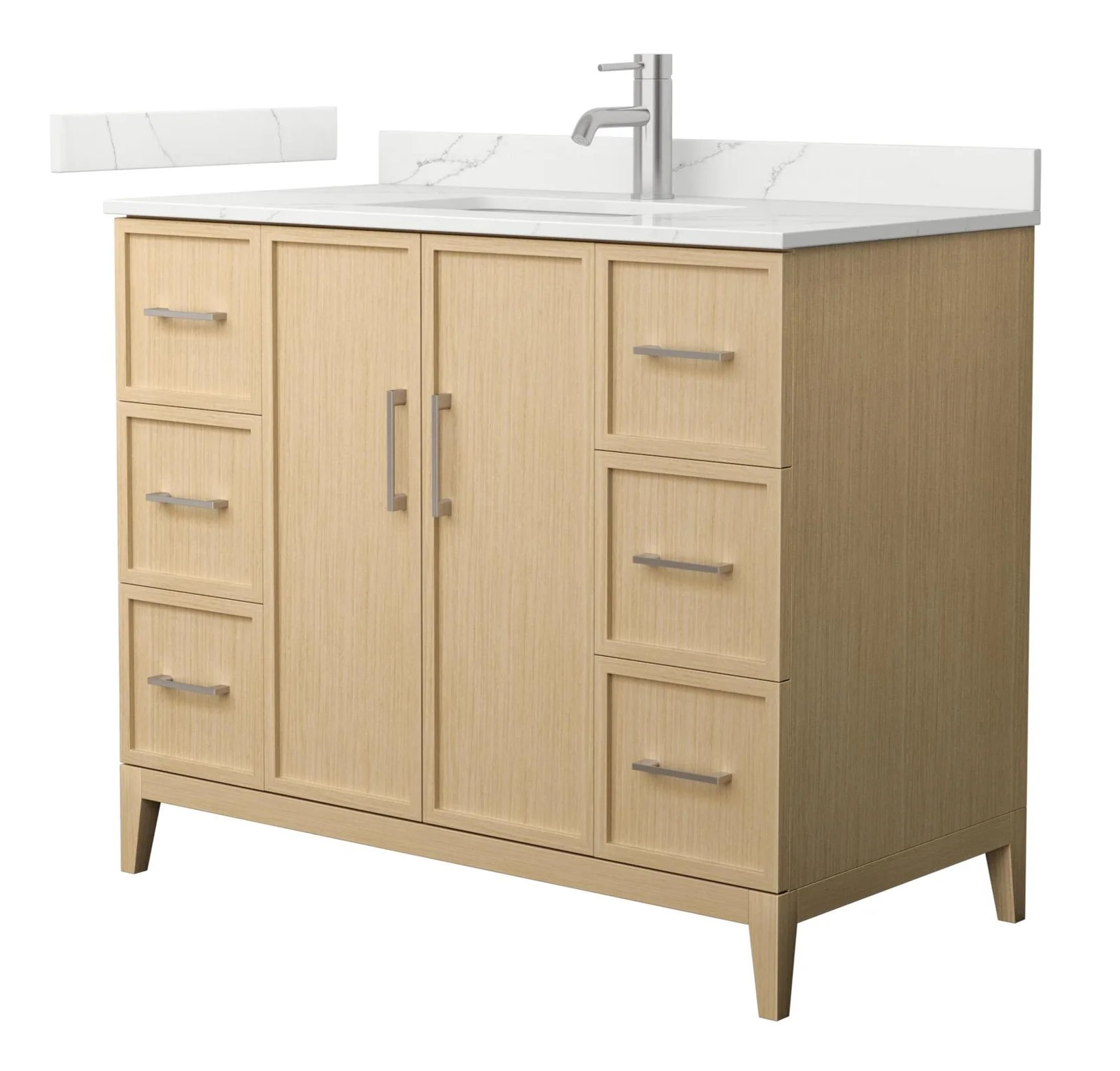 42" Transitional Single Vanity Base in White Oak, 7 Top Options with 2 Hardware Option