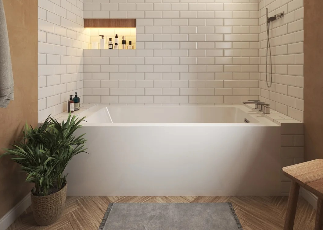 Modern Fitting 66 x 30 Inch Alcove Bathtub in White with Drain Location Option and Hardware Options