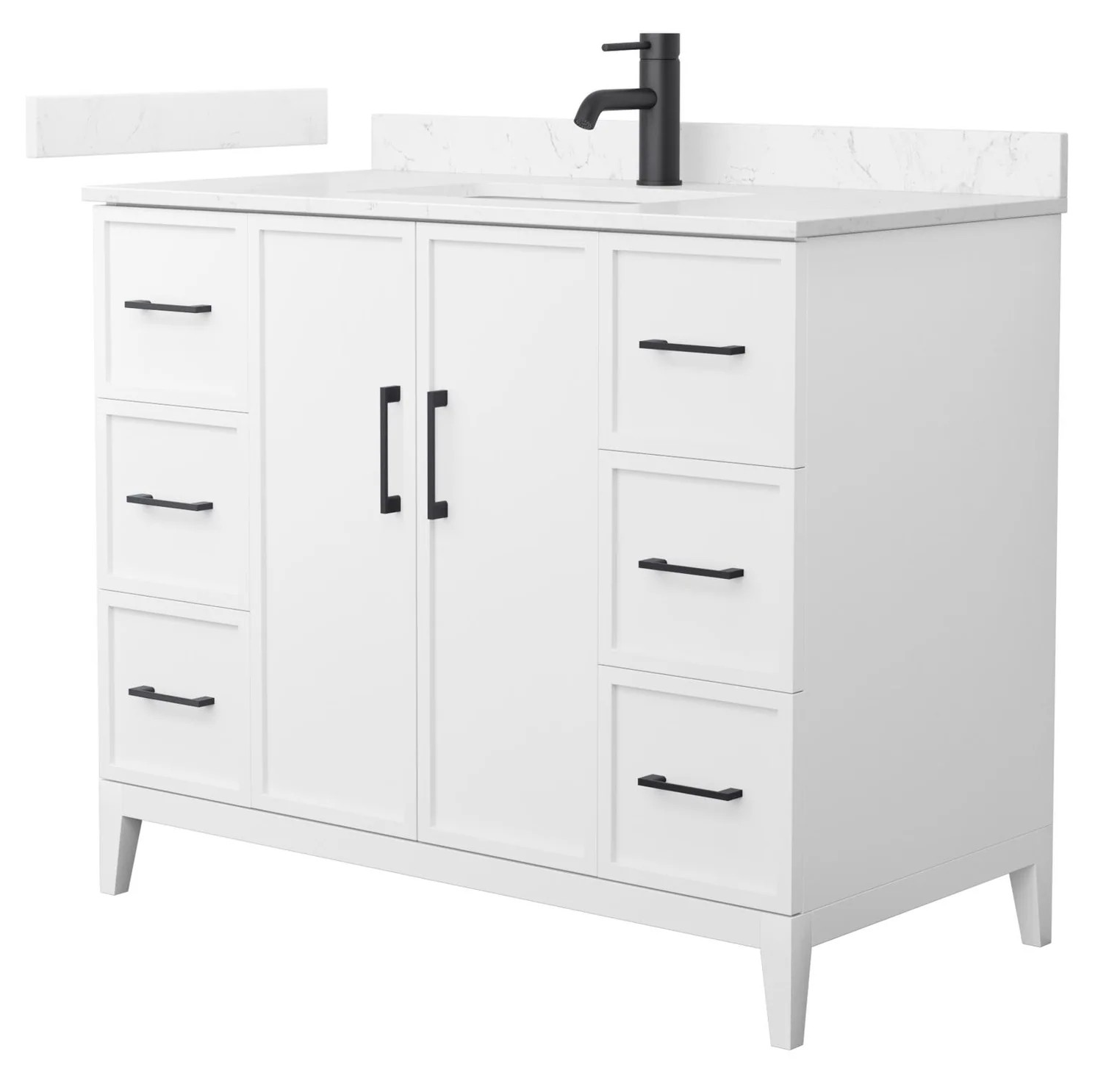 42" Transitional Single Vanity Base in White, 7 Top Options with 2 Hardware Option
