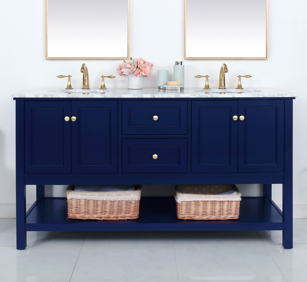 Modern Fitting 60" Double Bathroom Vanity in Blue