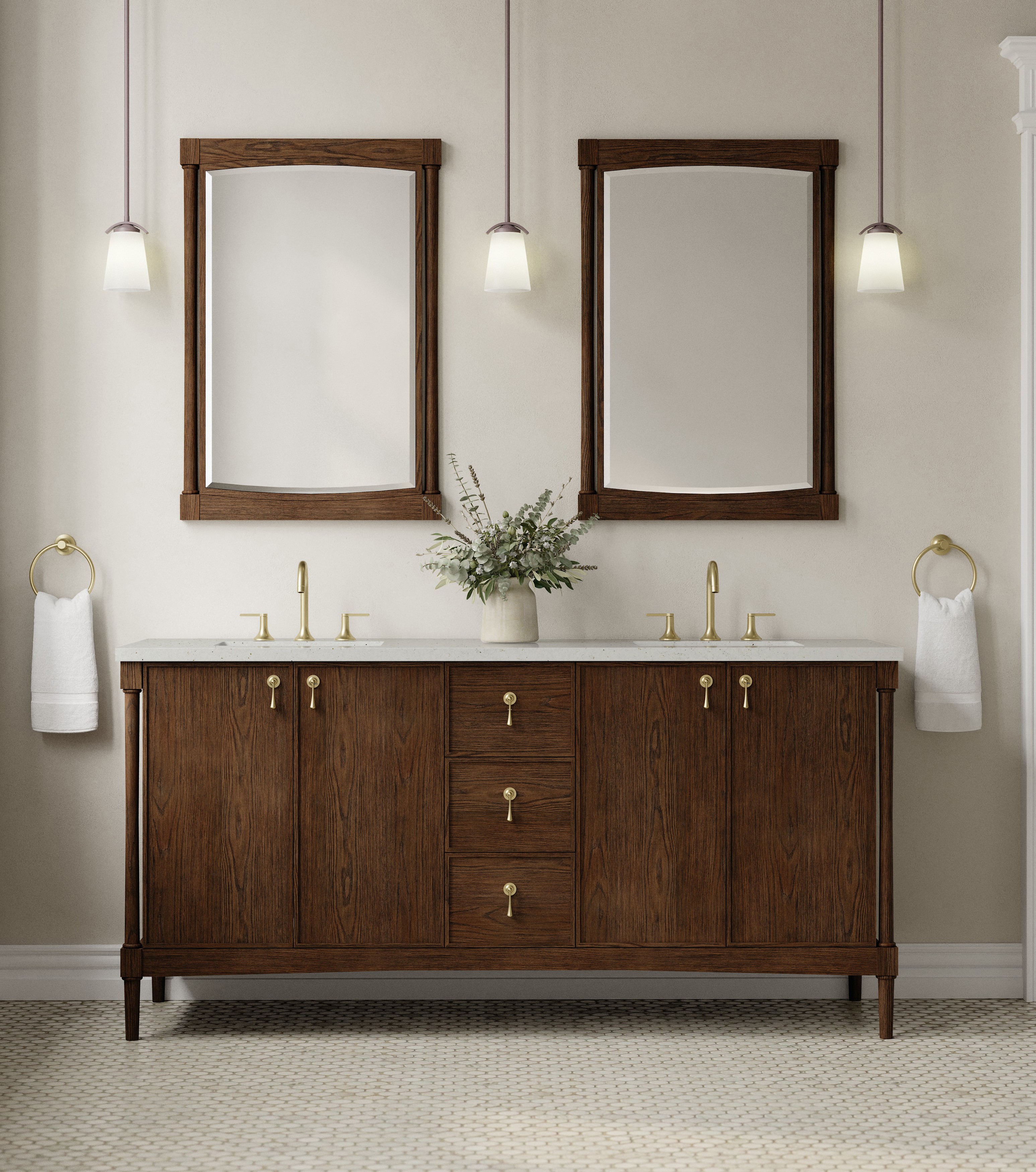 James Martin 72" Double Vanity Cabinet, Sable Oak with Countertop Options and Mirror Option